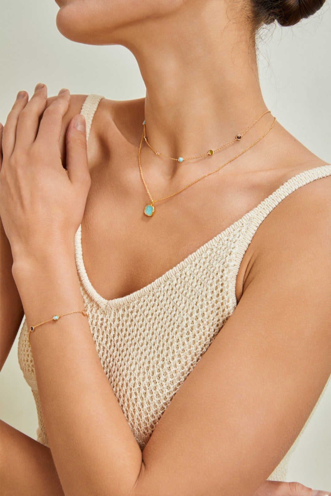 14K Gold-Plated Multicolor Gemstone Necklace – Delicate Zircon Choker | 925 Sterling Silver | Minimalist & Elegant Collar Necklace | by Luminora