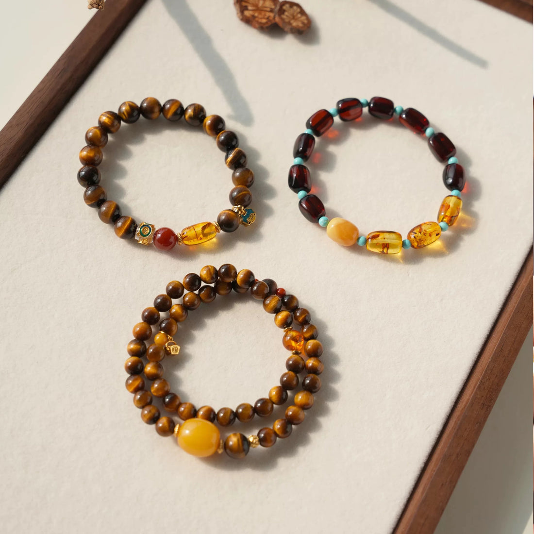 Tiger’s Eye Energy Bracelet | Natural Tiger’s Eye & Amber Buddhist Bead Bracelet | Unisex Lucky Amulet by Luminora