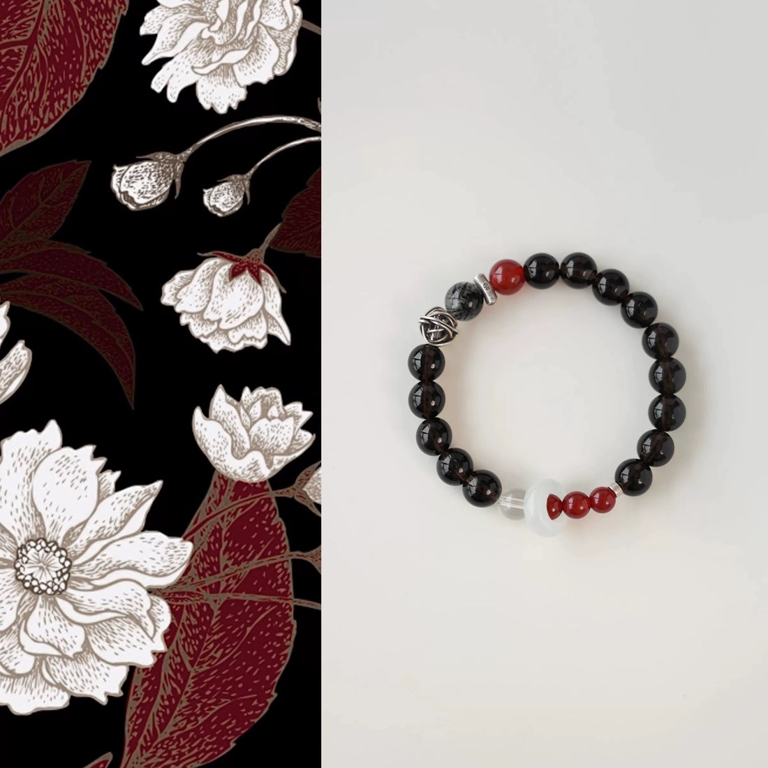 Obsidian & Red Agate Bracelet - Classic Oriental Style, Natural Energy Stones, Protective Amulet Bracelet
By Luminora