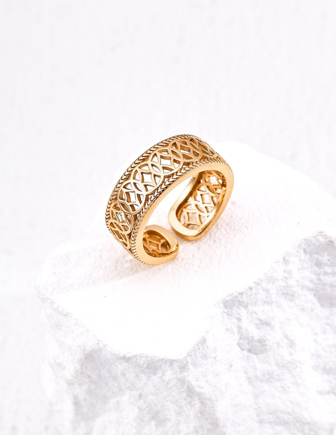 Vintage Hollow Adjustable Ring - 18K Gold Plated / 925 Sterling Silver | Engraved Wide Band Ring | Unisex Fashion Jewelry by Luminora