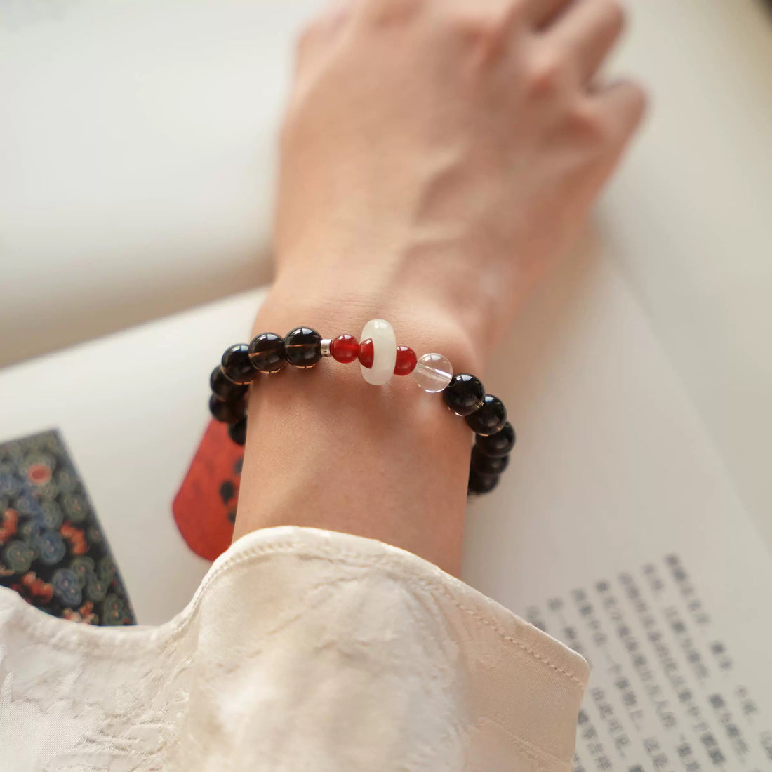 Obsidian & Red Agate Bracelet - Classic Oriental Style, Natural Energy Stones, Protective Amulet Bracelet
By Luminora