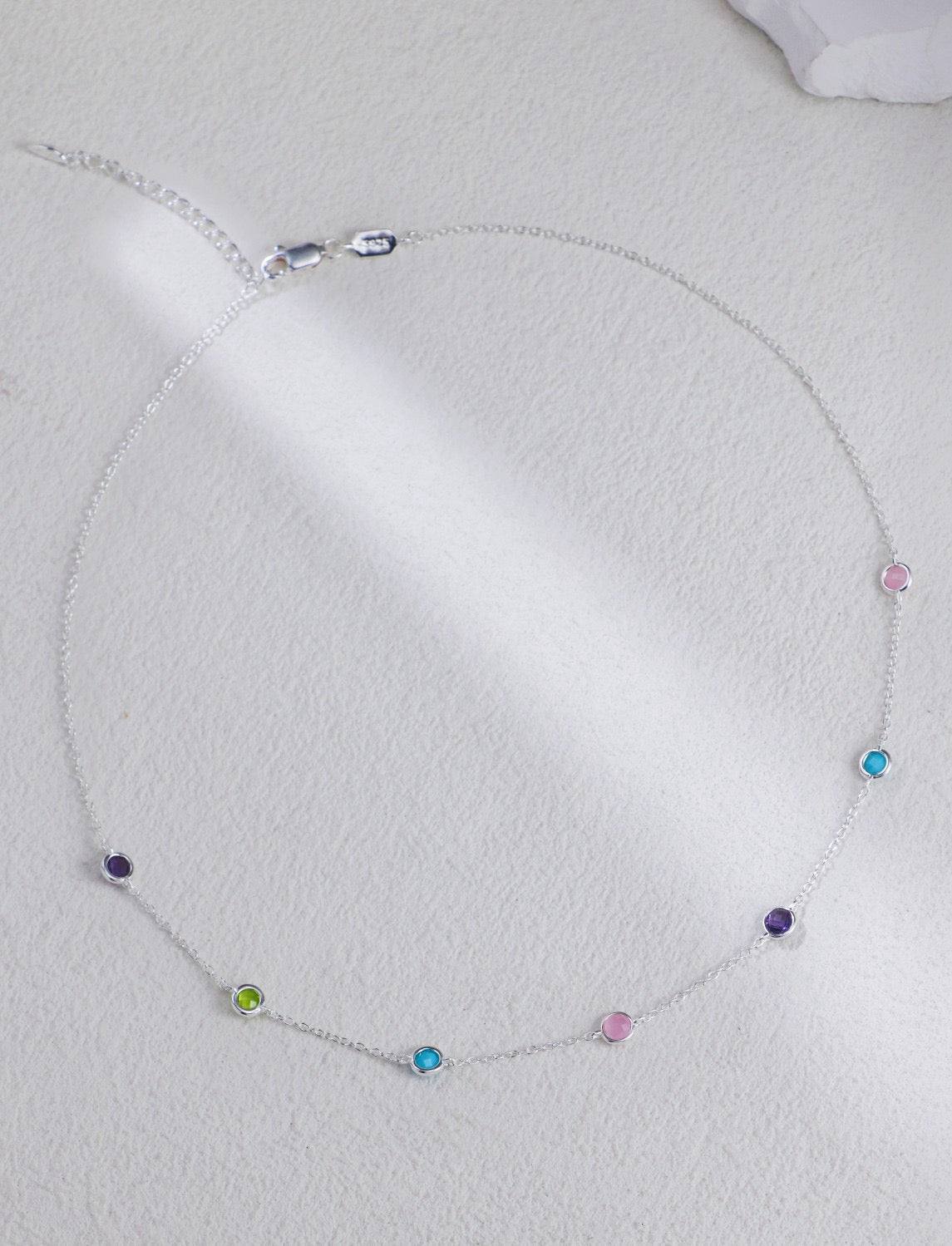 14K Gold-Plated Multicolor Gemstone Necklace – Delicate Zircon Choker | 925 Sterling Silver | Minimalist & Elegant Collar Necklace | by Luminora