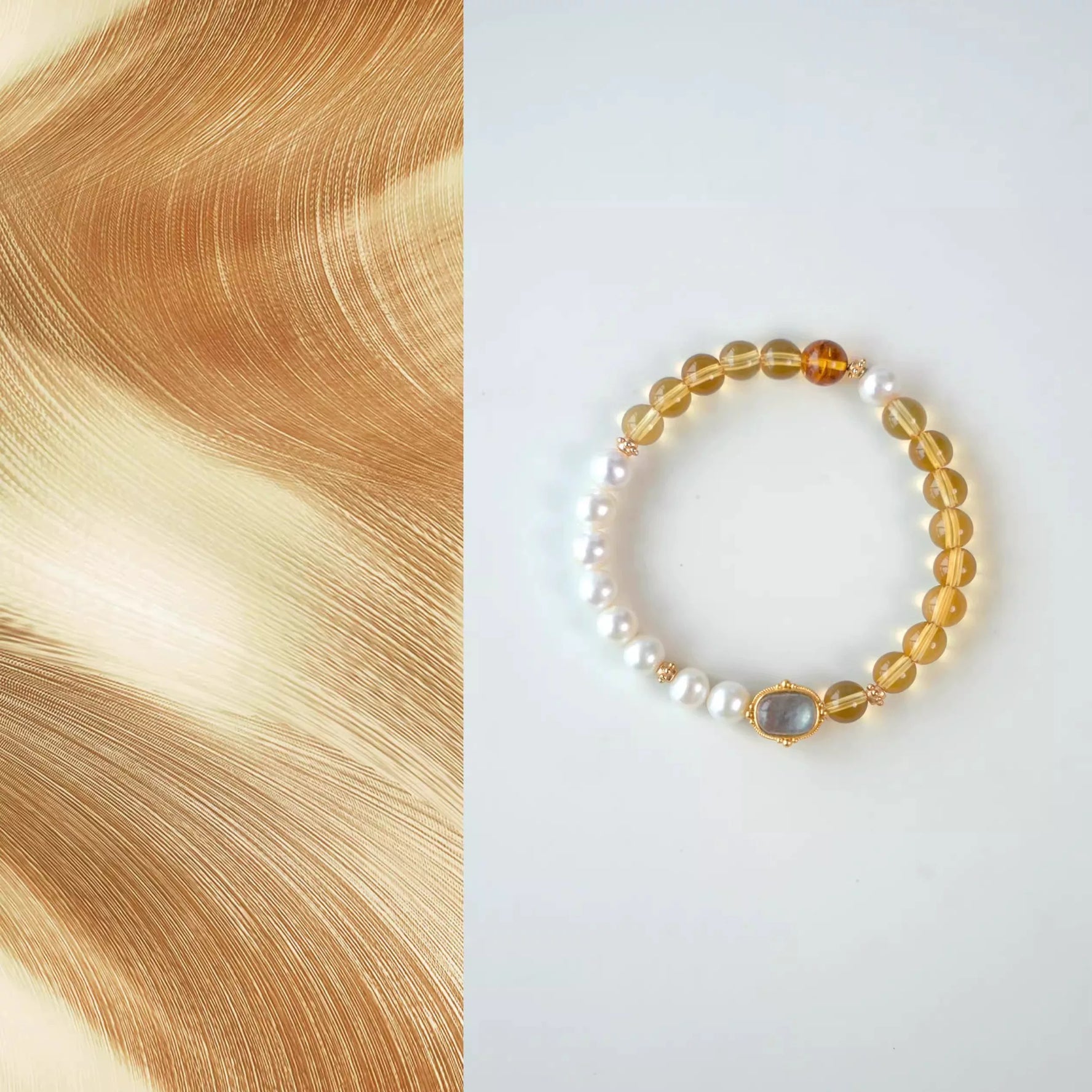 Luxury Citrine & Pearl Bracelet – Handmade Natural Gemstone Energy Bracelet with Moonstone Accent  Luminora