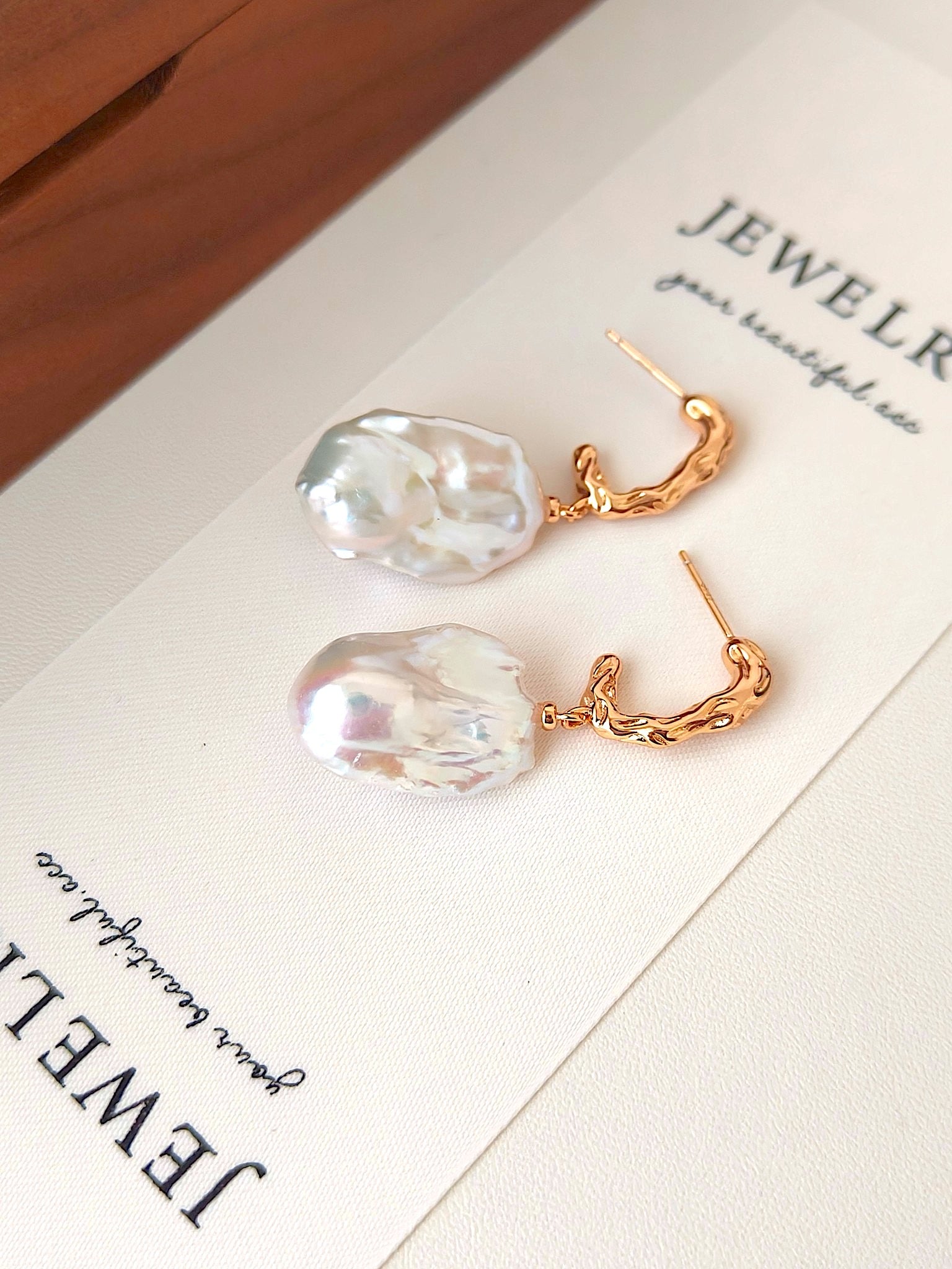 Golden Ripple Baroque Pearl Earrings | Statement Elegance by Luminora