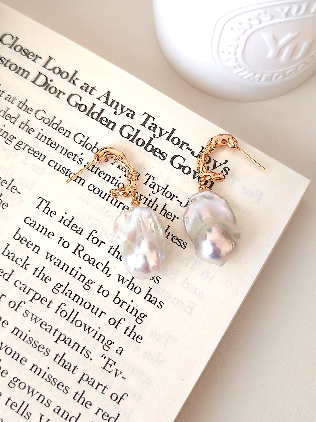 Golden Ripple Baroque Pearl Earrings | Statement Elegance by Luminora