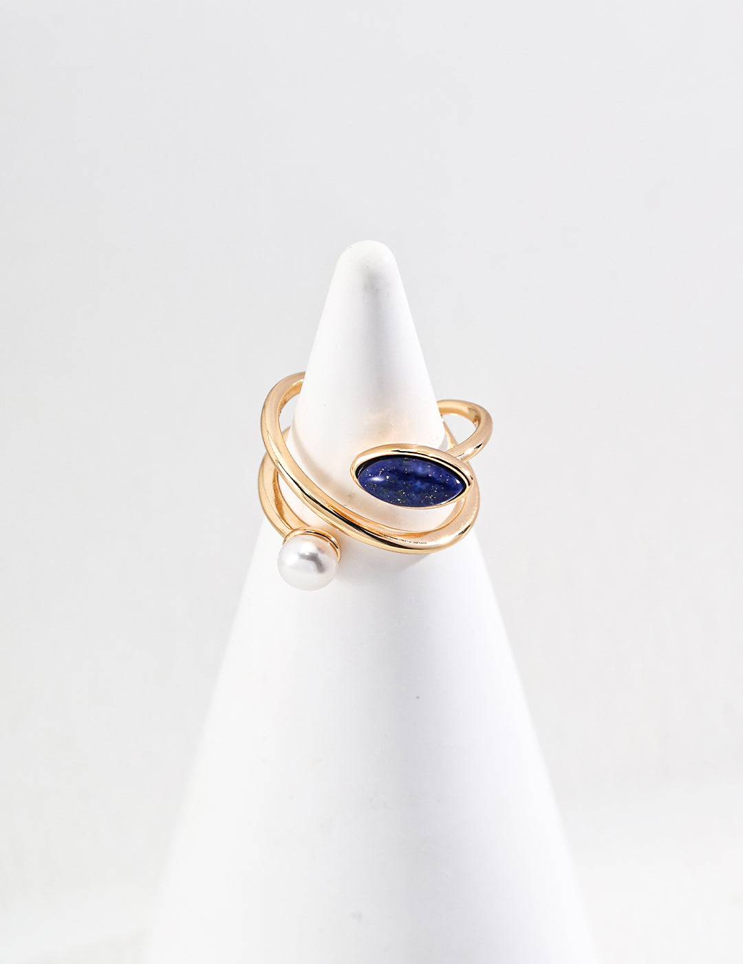 Lapis Lazuli Pearl Adjustable Ring - 18K Gold Plated | Vintage Celestial Design | Natural Freshwater Pearl Ring | Fashion Jewelry for Women by Luminora