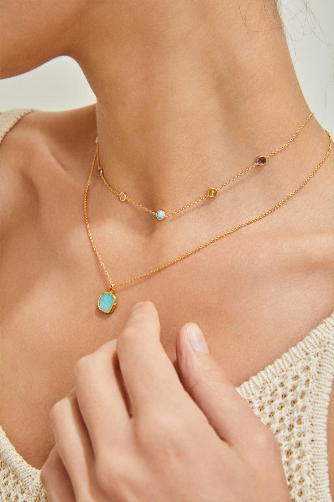 14K Gold-Plated Multicolor Gemstone Necklace – Delicate Zircon Choker | 925 Sterling Silver | Minimalist & Elegant Collar Necklace | by Luminora