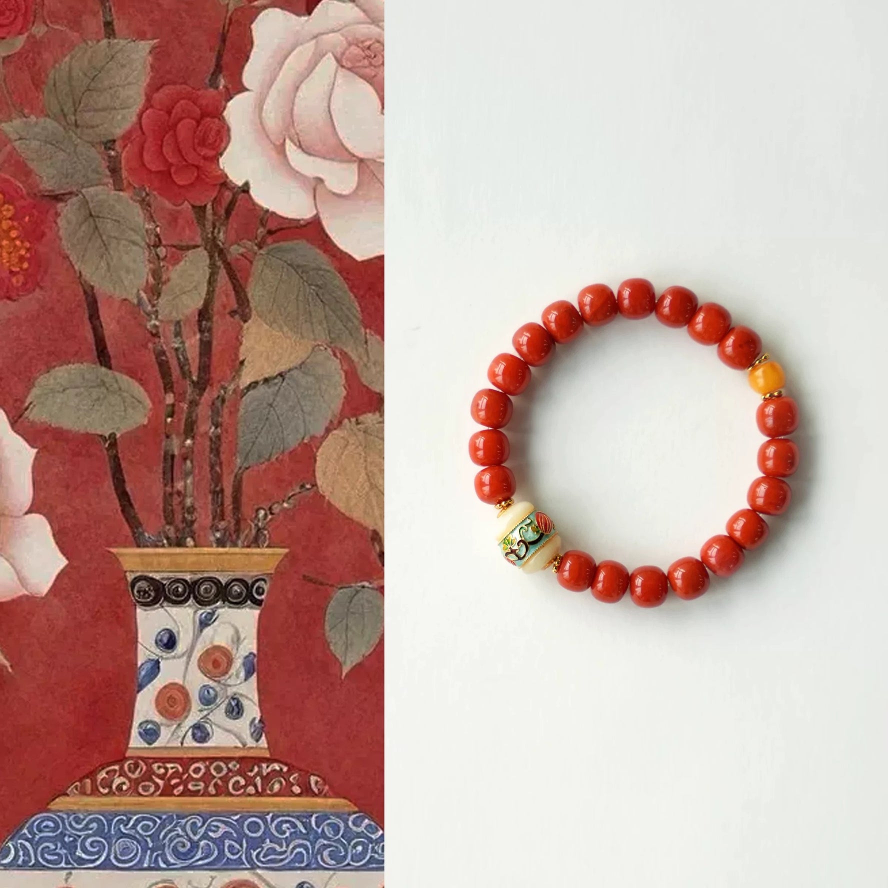 Natural Southern Red Agate & Amber Bracelet | Handcrafted Oriental Jewelry | Lucky Protection Red Agate Beads | Vintage Palace-Inspired Buddhist Bracelet By Luminora