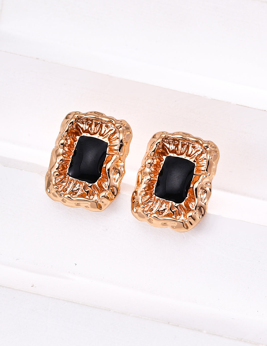 S925 Sterling Silver Vintage Black Enamel Earrings - 18K Gold Plated / Silver Options | Classic Geometric Irregular Studs | Luxury Retro Earrings for Women | by Luminora