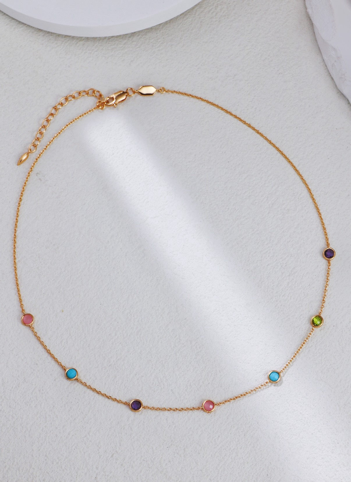 14K Gold-Plated Multicolor Gemstone Necklace – Delicate Zircon Choker | 925 Sterling Silver | Minimalist & Elegant Collar Necklace | by Luminora