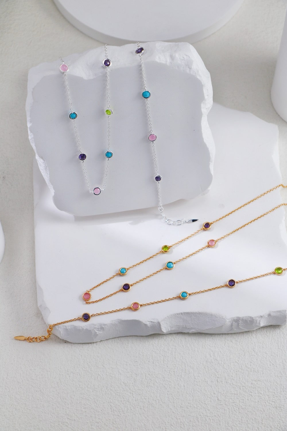 14K Gold-Plated Multicolor Gemstone Necklace – Delicate Zircon Choker | 925 Sterling Silver | Minimalist & Elegant Collar Necklace | by Luminora