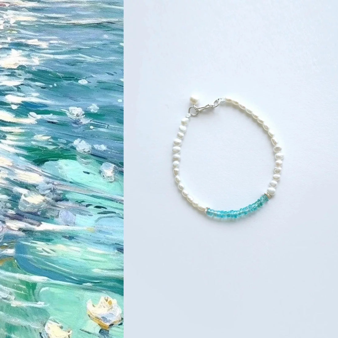 Elegant Freshwater Pearl and Aquamarine Bracelet – Handmade Minimalist Jewelry for Women by Luminora