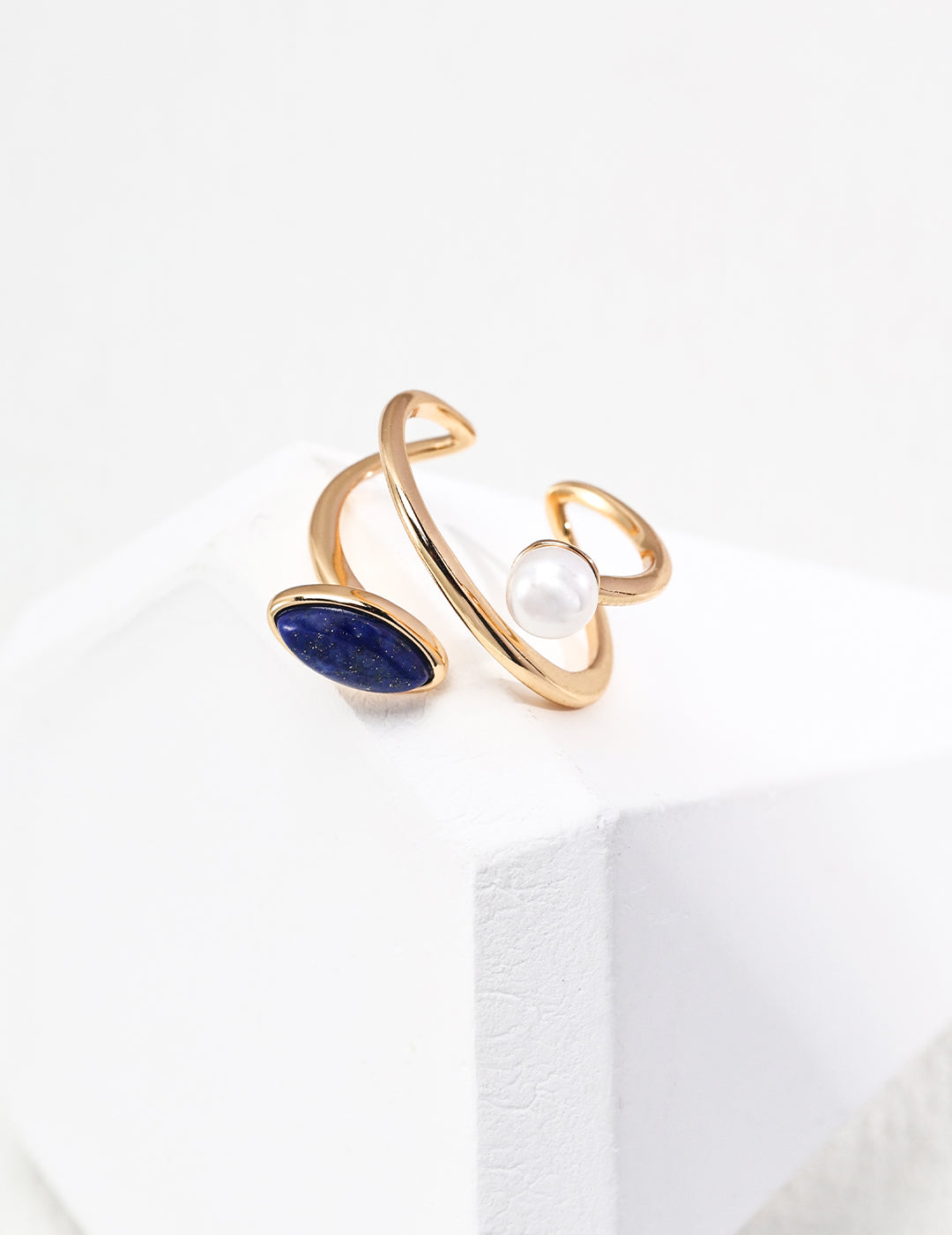 Lapis Lazuli Pearl Adjustable Ring - 18K Gold Plated | Vintage Celestial Design | Natural Freshwater Pearl Ring | Fashion Jewelry for Women by Luminora