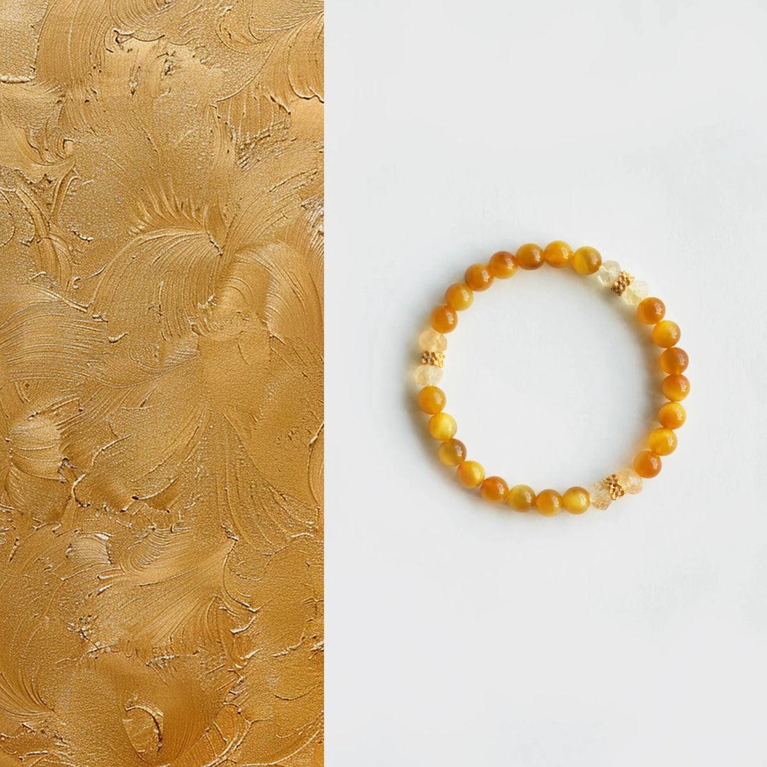 Natural Citrine Bracelet – Wealth & Luck | Golden Energy Crystal Beads | Elegant Gold Accents | by Luminora