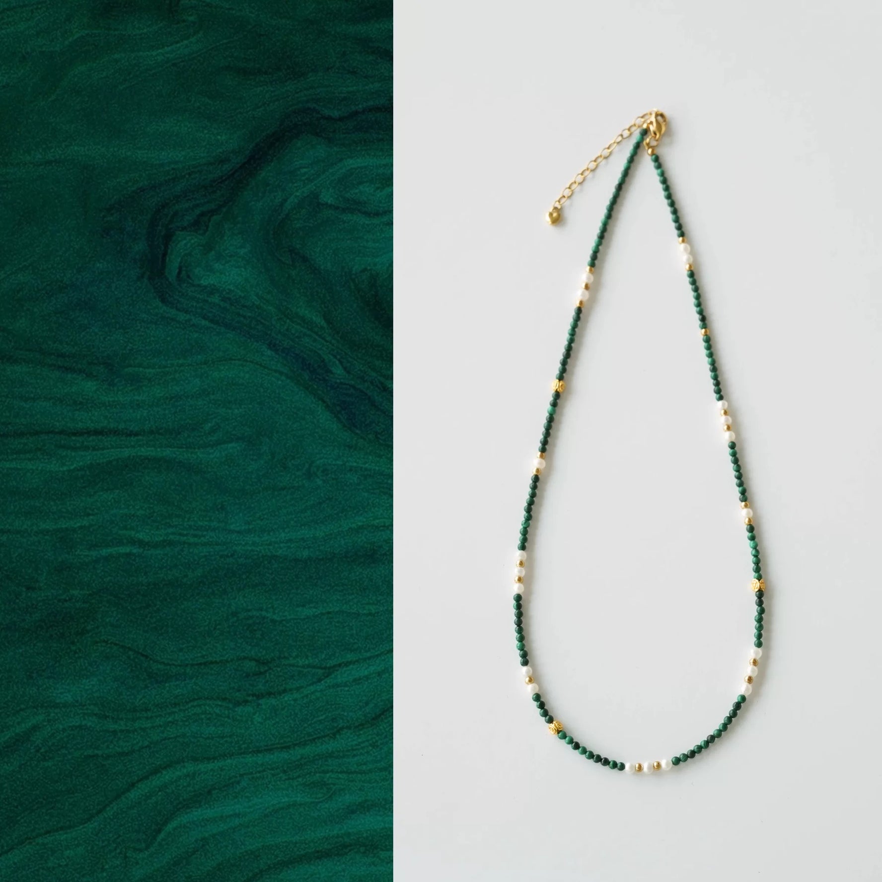 Natural Malachite Freshwater Pearl Necklace - Vintage Green Gemstone Handmade Beaded Choker - 925 Silver Gold-Plated Elegant Jewelry - Fashion Gift for Women by Luminora