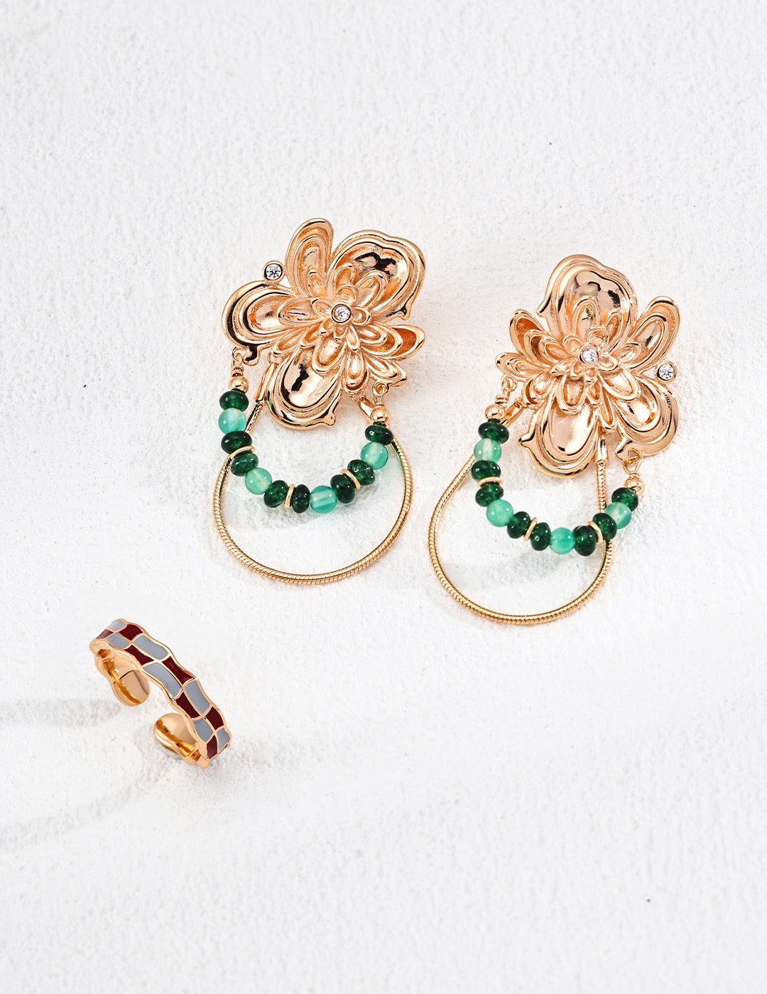 S925 Sterling Silver Vintage Green Gemstone Agate Zircon Earrings - 18K Gold Plated | Elegant Floral Design | Retro Palace Style | by Luminora