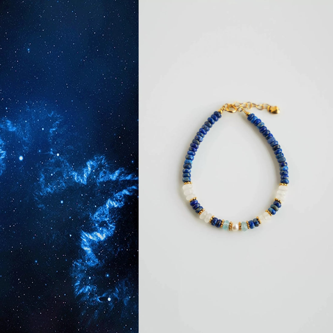 Handcrafted Lapis Lazuli & Pearl Bracelet – Elegant Gold Accent Beaded Jewelry for Women by Luminora