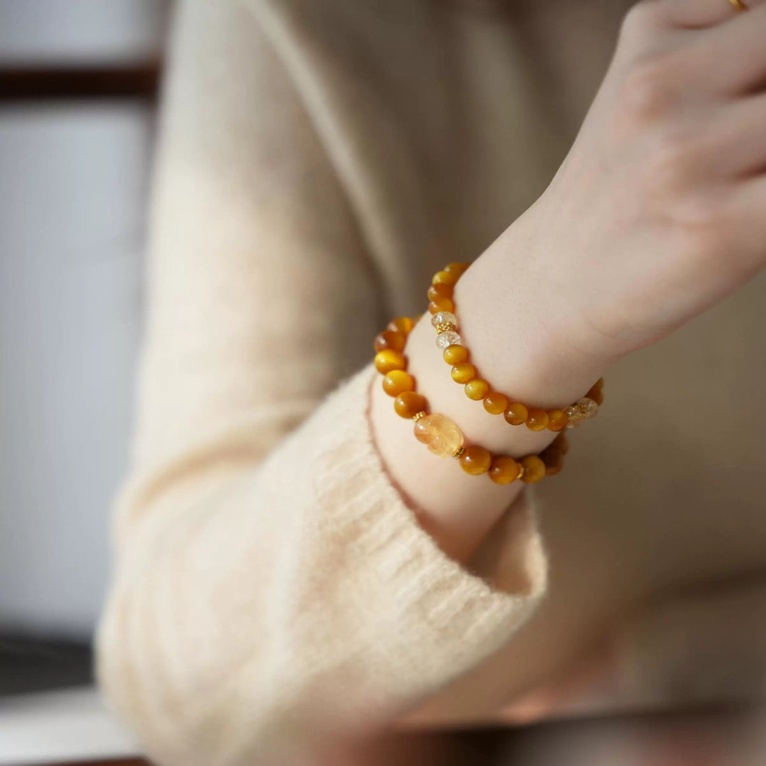 Natural Citrine Bracelet – Wealth & Luck | Golden Energy Crystal Beads | Elegant Gold Accents | by Luminora