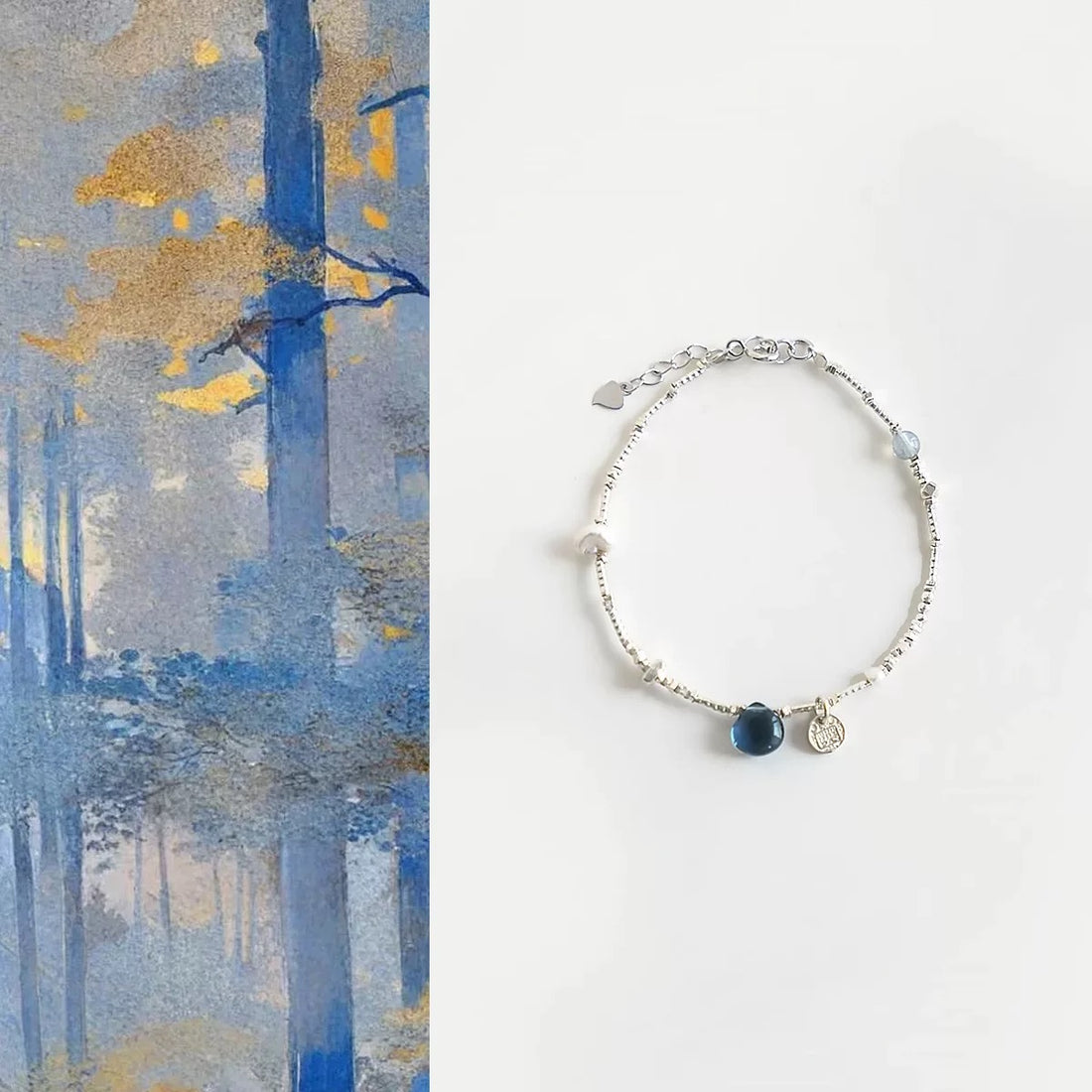 Elegant Blue Gem & Silver Beaded Bracelet – Handcrafted Minimalist Jewelry for Women  by Luminora