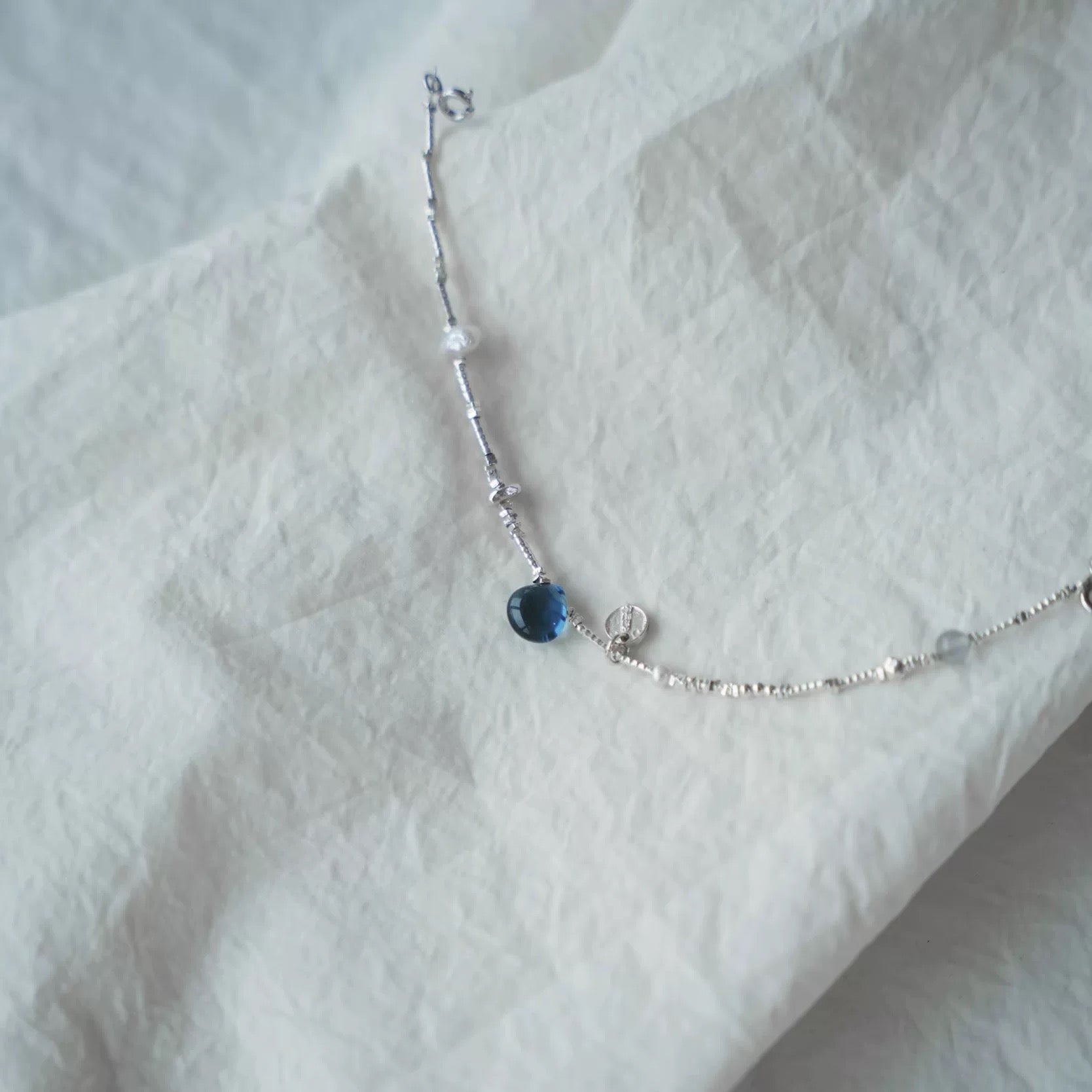 Elegant Blue Gem & Silver Beaded Bracelet – Handcrafted Minimalist Jewelry for Women  by Luminora