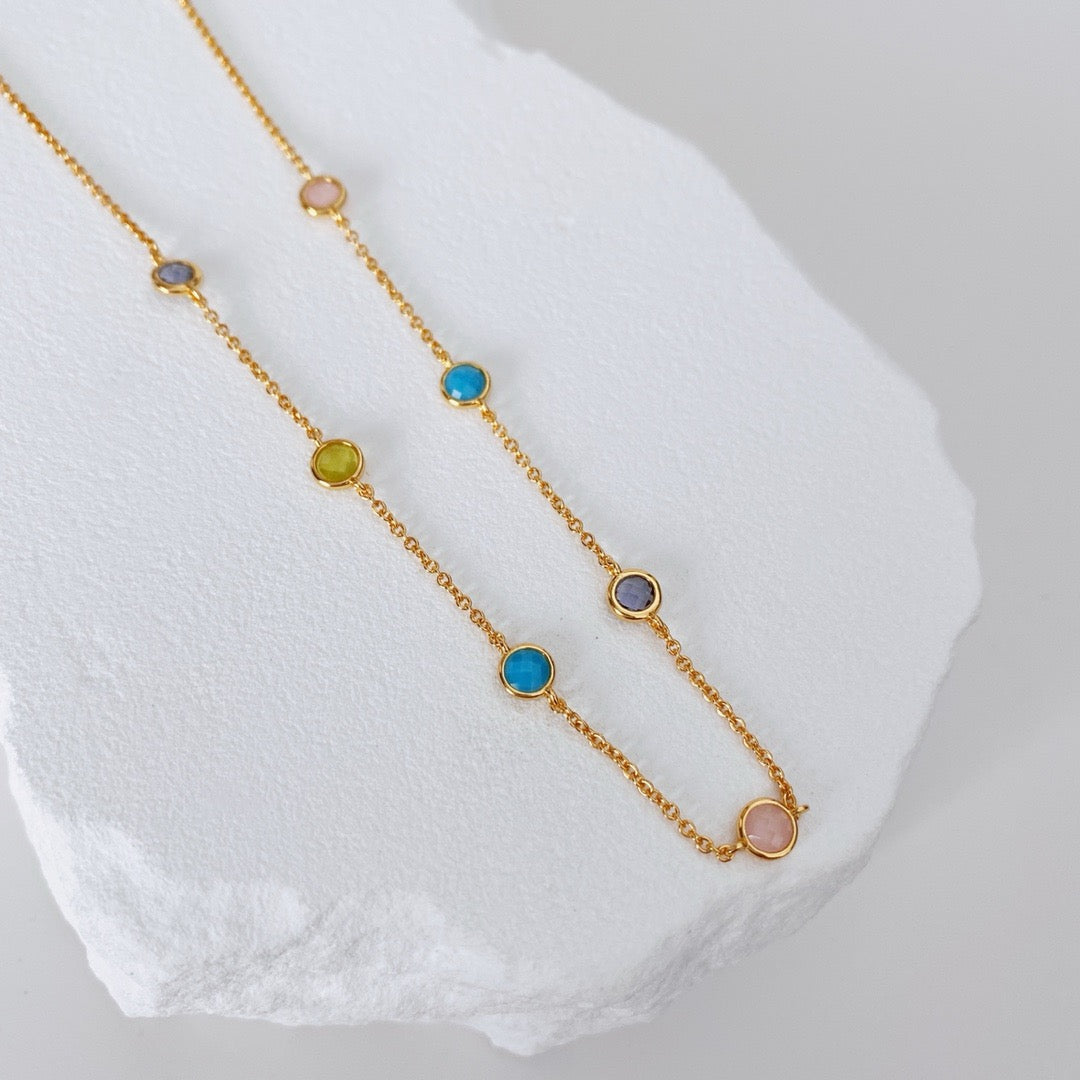 14K Gold-Plated Multicolor Gemstone Necklace – Delicate Zircon Choker | 925 Sterling Silver | Minimalist & Elegant Collar Necklace | by Luminora