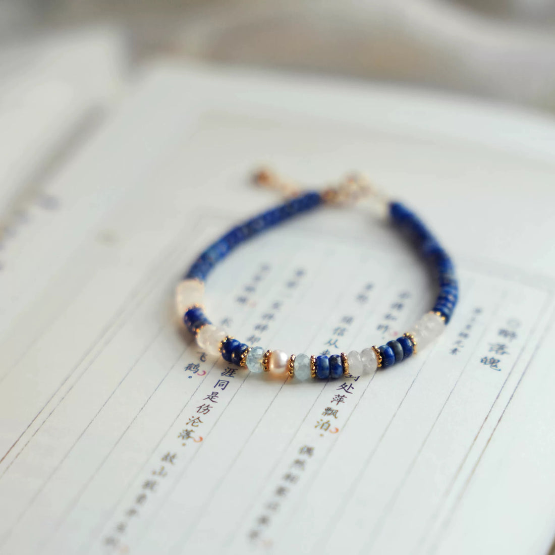 Handcrafted Lapis Lazuli & Pearl Bracelet – Elegant Gold Accent Beaded Jewelry for Women by Luminora