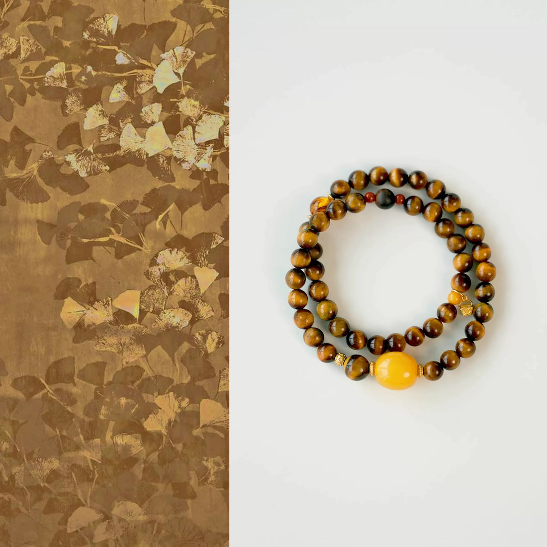 Tiger’s Eye Energy Bracelet | Natural Tiger’s Eye & Amber Buddhist Bead Bracelet | Unisex Lucky Amulet by Luminora