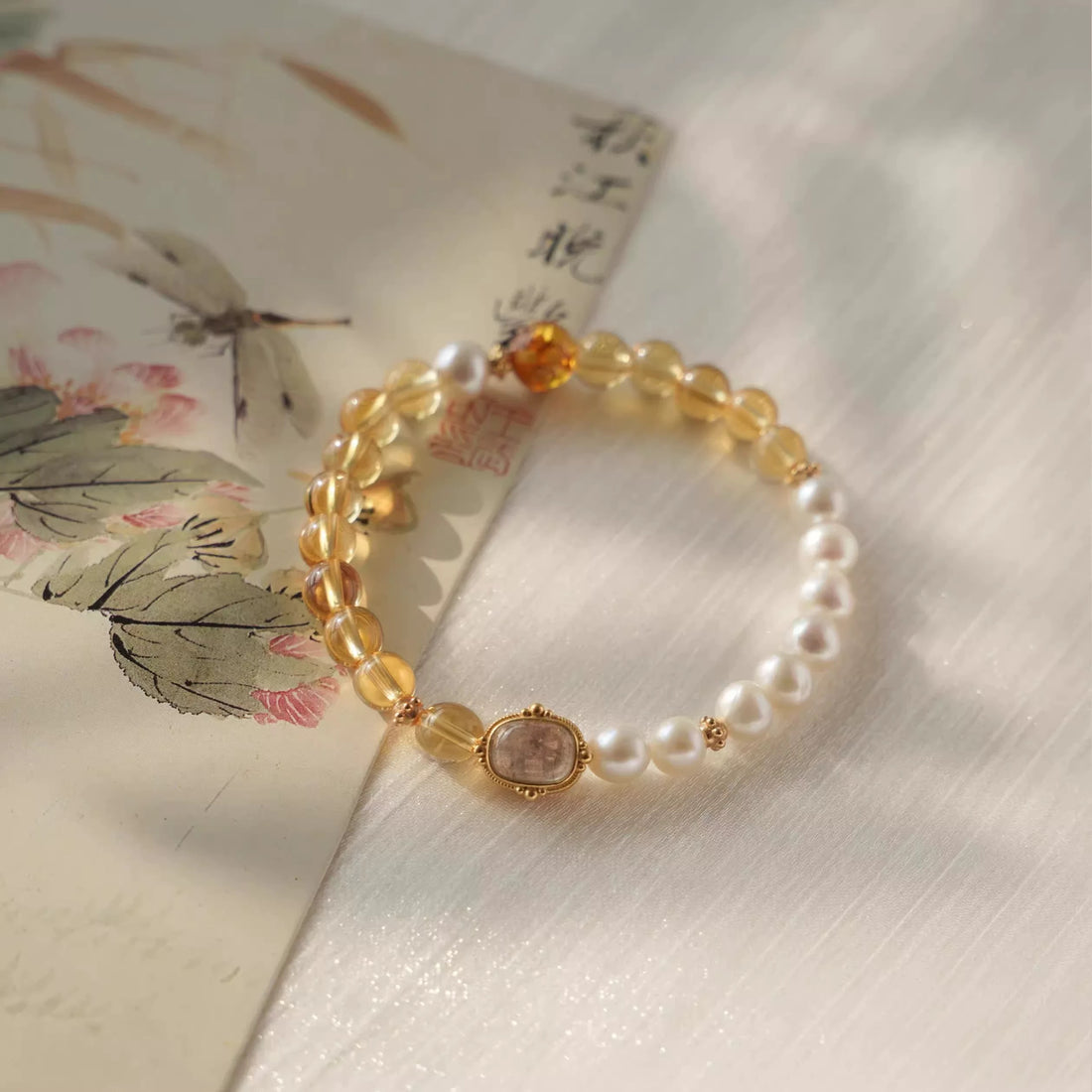 Luxury Citrine & Pearl Bracelet – Handmade Natural Gemstone Energy Bracelet with Moonstone Accent  Luminora