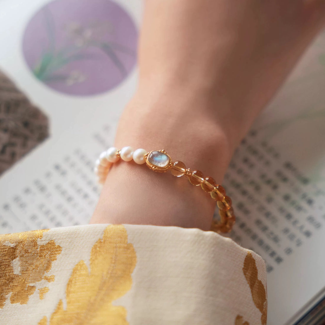 Luxury Citrine & Pearl Bracelet – Handmade Natural Gemstone Energy Bracelet with Moonstone Accent  Luminora