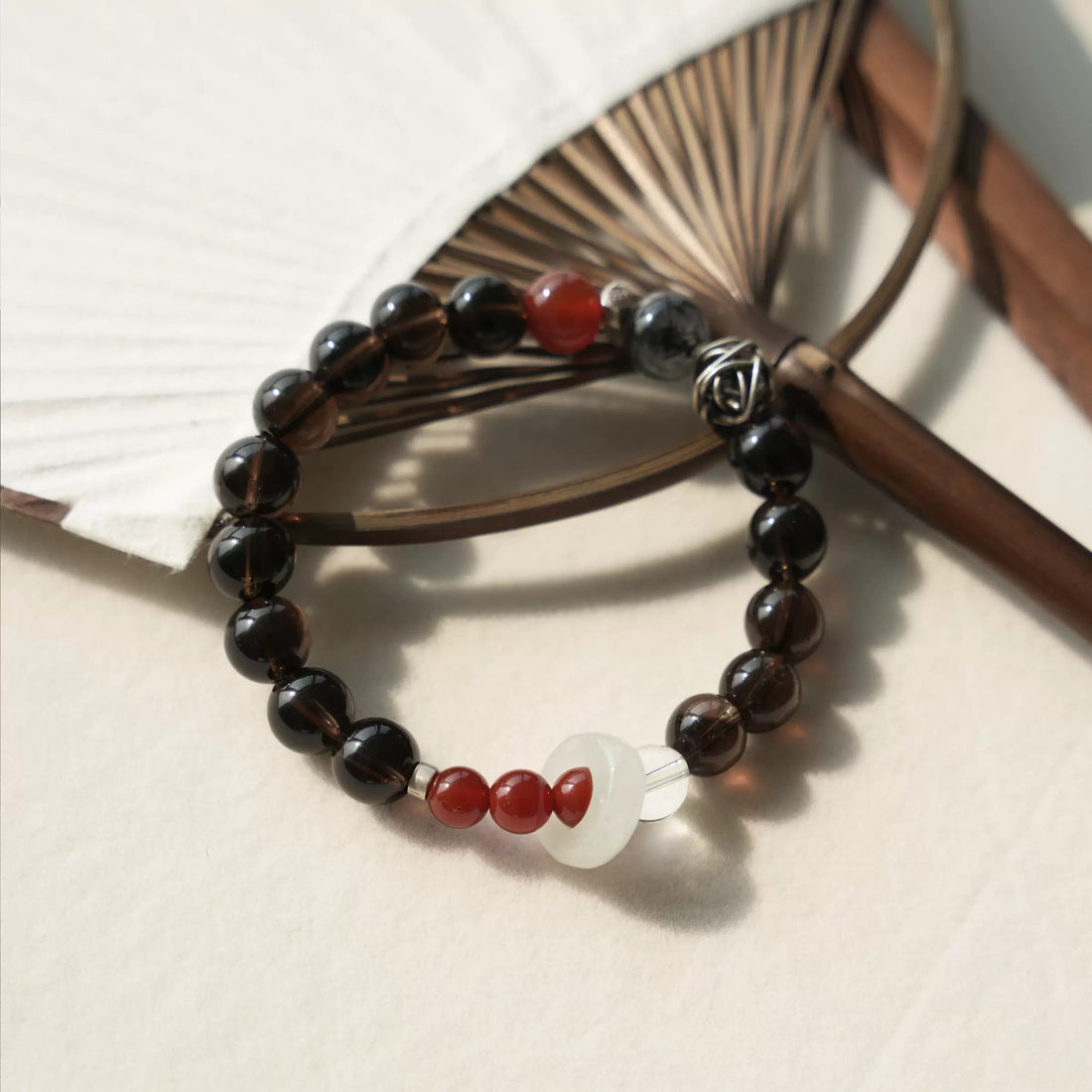 Obsidian & Red Agate Bracelet - Classic Oriental Style, Natural Energy Stones, Protective Amulet Bracelet
By Luminora