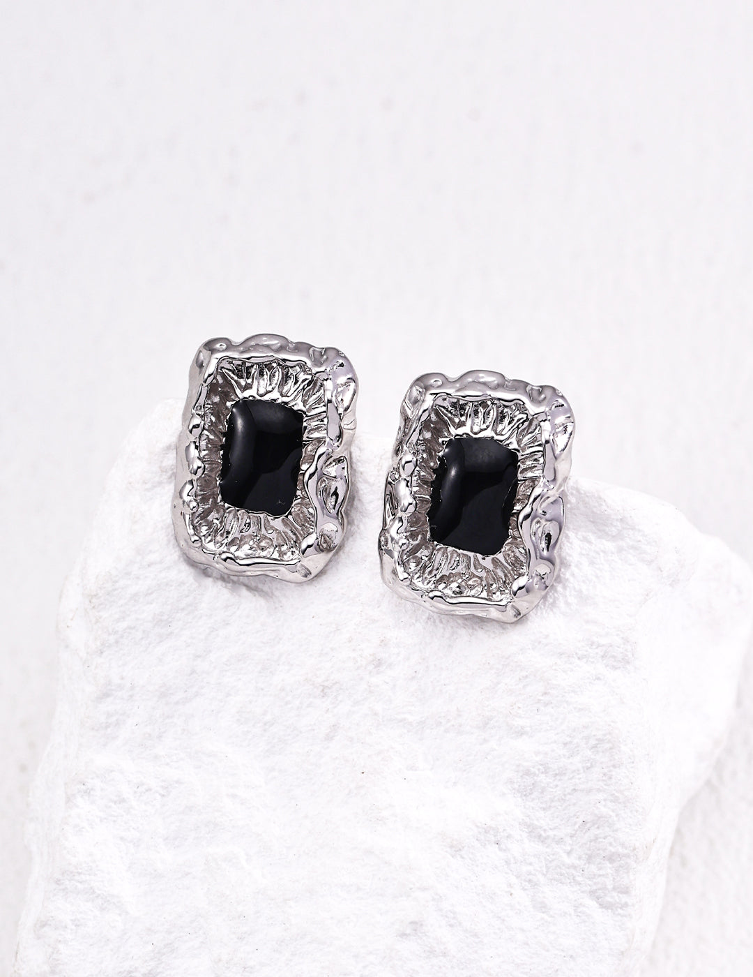 S925 Sterling Silver Vintage Black Enamel Earrings - 18K Gold Plated / Silver Options | Classic Geometric Irregular Studs | Luxury Retro Earrings for Women | by Luminora