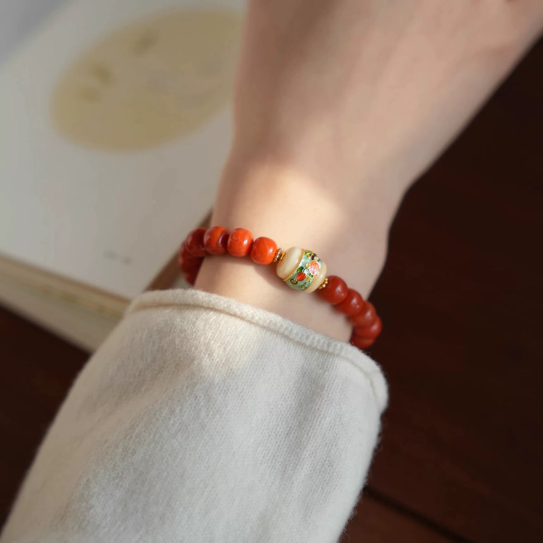 Natural Southern Red Agate & Amber Bracelet | Handcrafted Oriental Jewelry | Lucky Protection Red Agate Beads | Vintage Palace-Inspired Buddhist Bracelet By Luminora