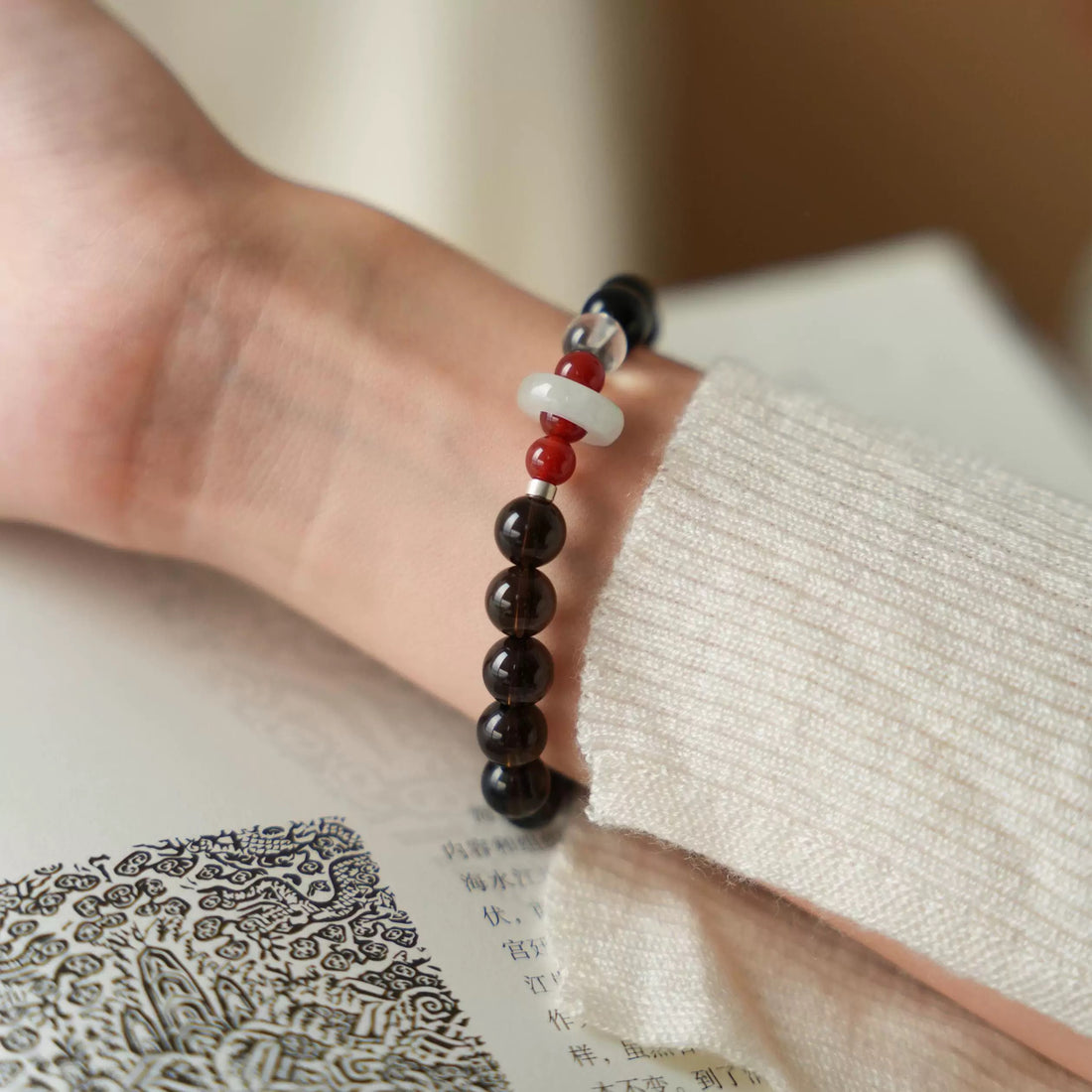 Obsidian & Red Agate Bracelet - Classic Oriental Style, Natural Energy Stones, Protective Amulet Bracelet
By Luminora