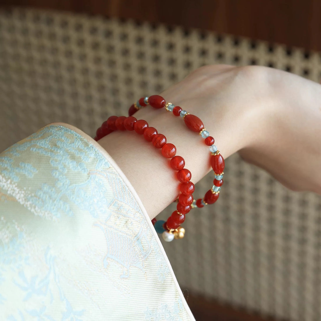 Natural Red Agate & Blue Jadeite Bracelet – Vintage Zen Crystal Beaded Bracelet, Handmade Energy Healing Jewelry for Men & Women
 By Luminora