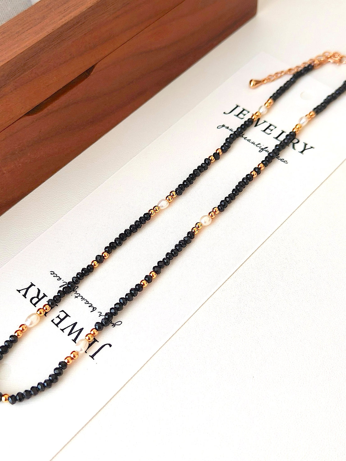 18K Gold-Plated S925 Silver Necklace with Black Goldstone and Freshwater Pearls | Elegant and Minimalist Design | Adjustable Length