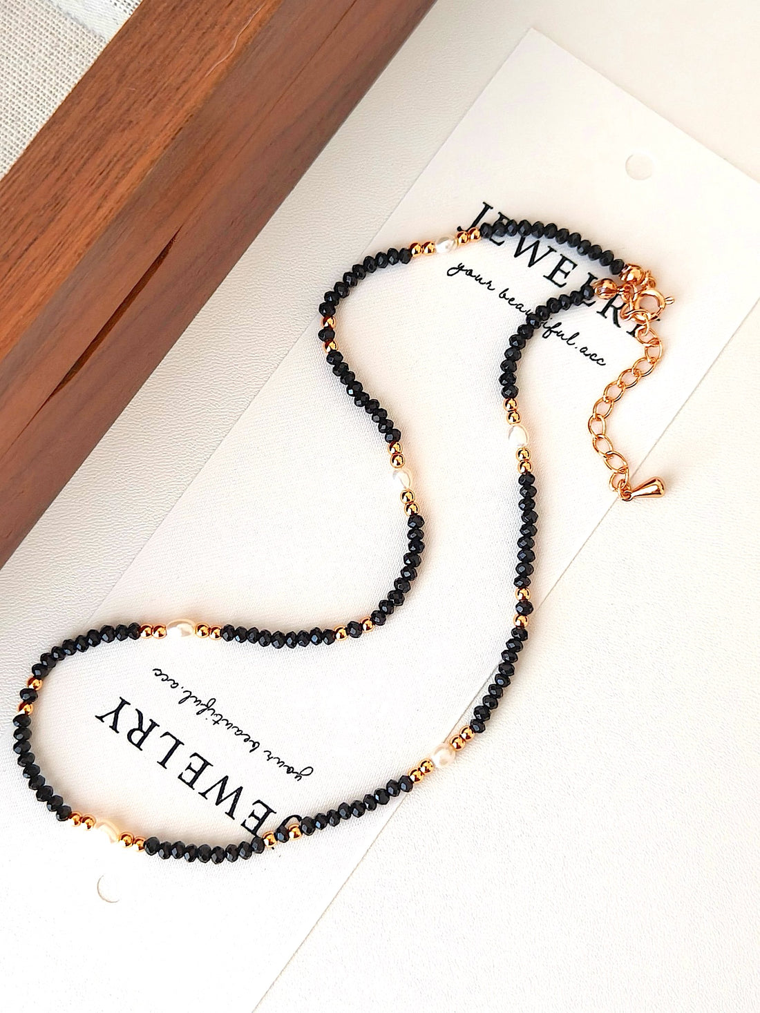 18K Gold-Plated S925 Silver Necklace with Black Goldstone and Freshwater Pearls | Elegant and Minimalist Design | Adjustable Length