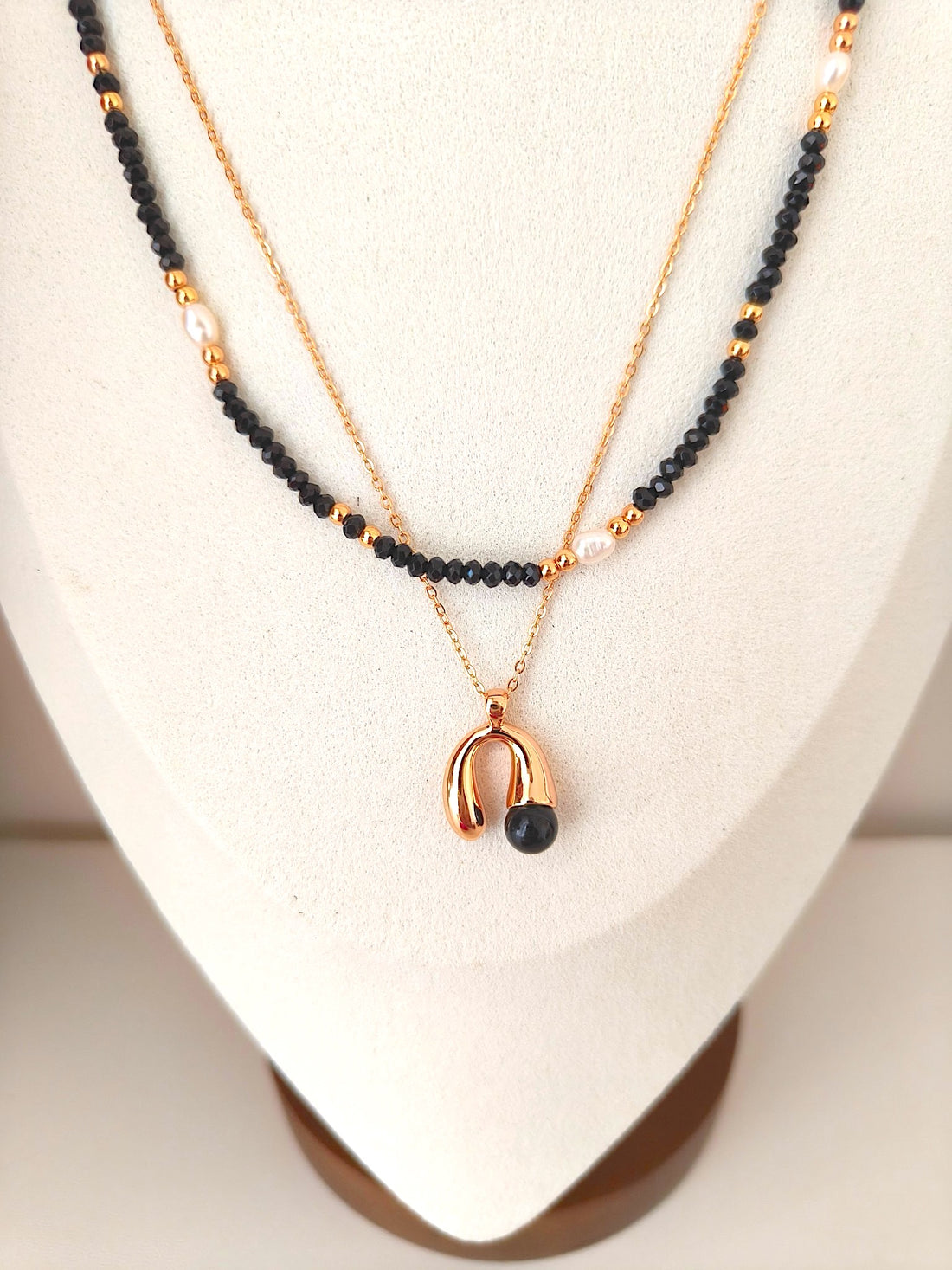 18K Gold-Plated S925 Silver Necklace with Black Goldstone and Freshwater Pearls | Elegant and Minimalist Design | Adjustable Length