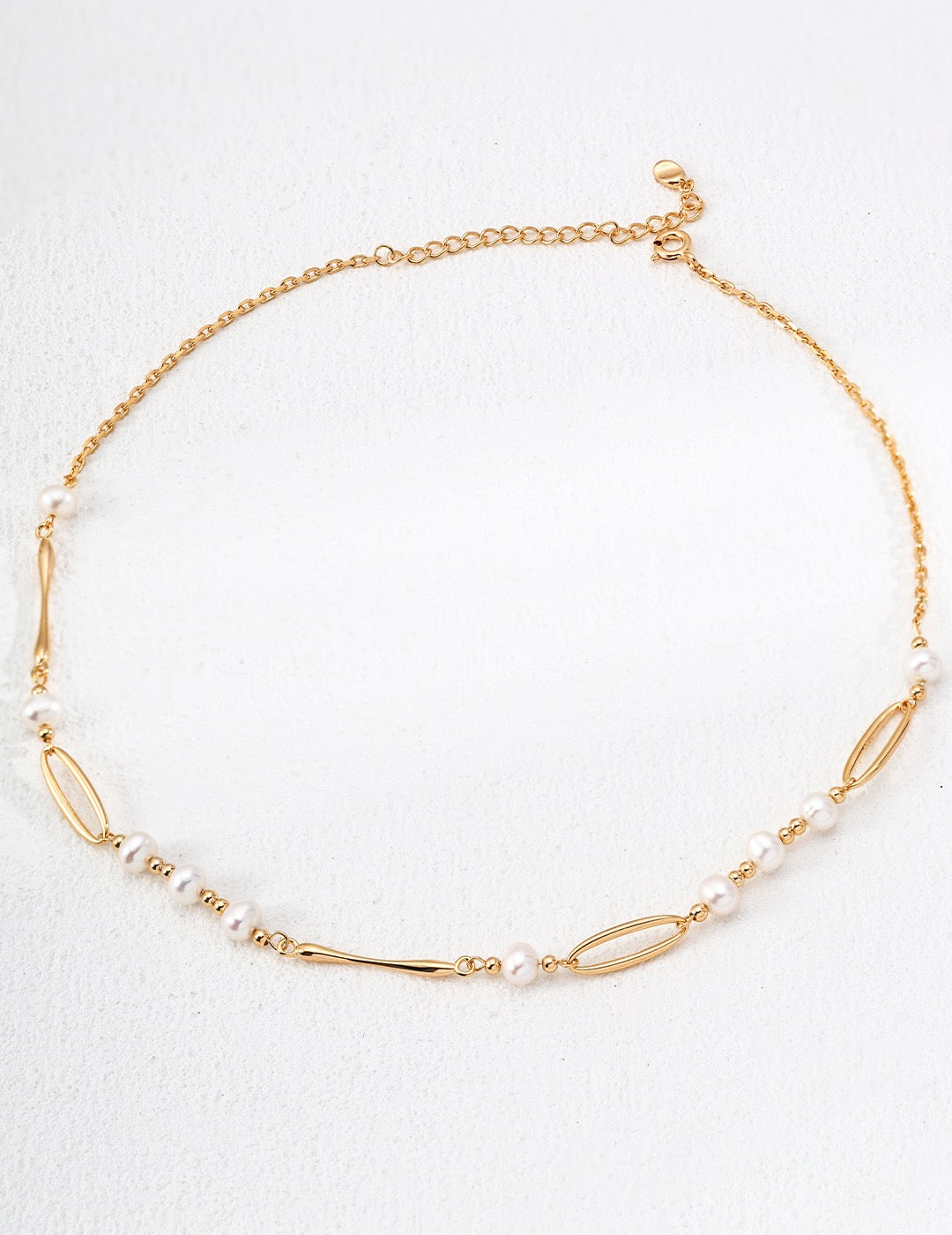 Vintage Gold S925 Silver Necklace with Natural Pearls | Elegant Minimalist Design | Adjustable Length