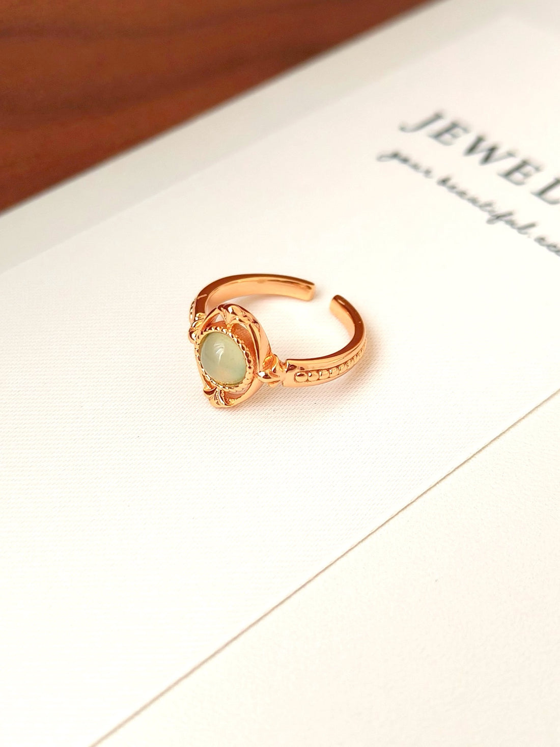 Vintage Green Gemstone Open Ring | Adjustable Gold-Tone Statement Ring by Luminora