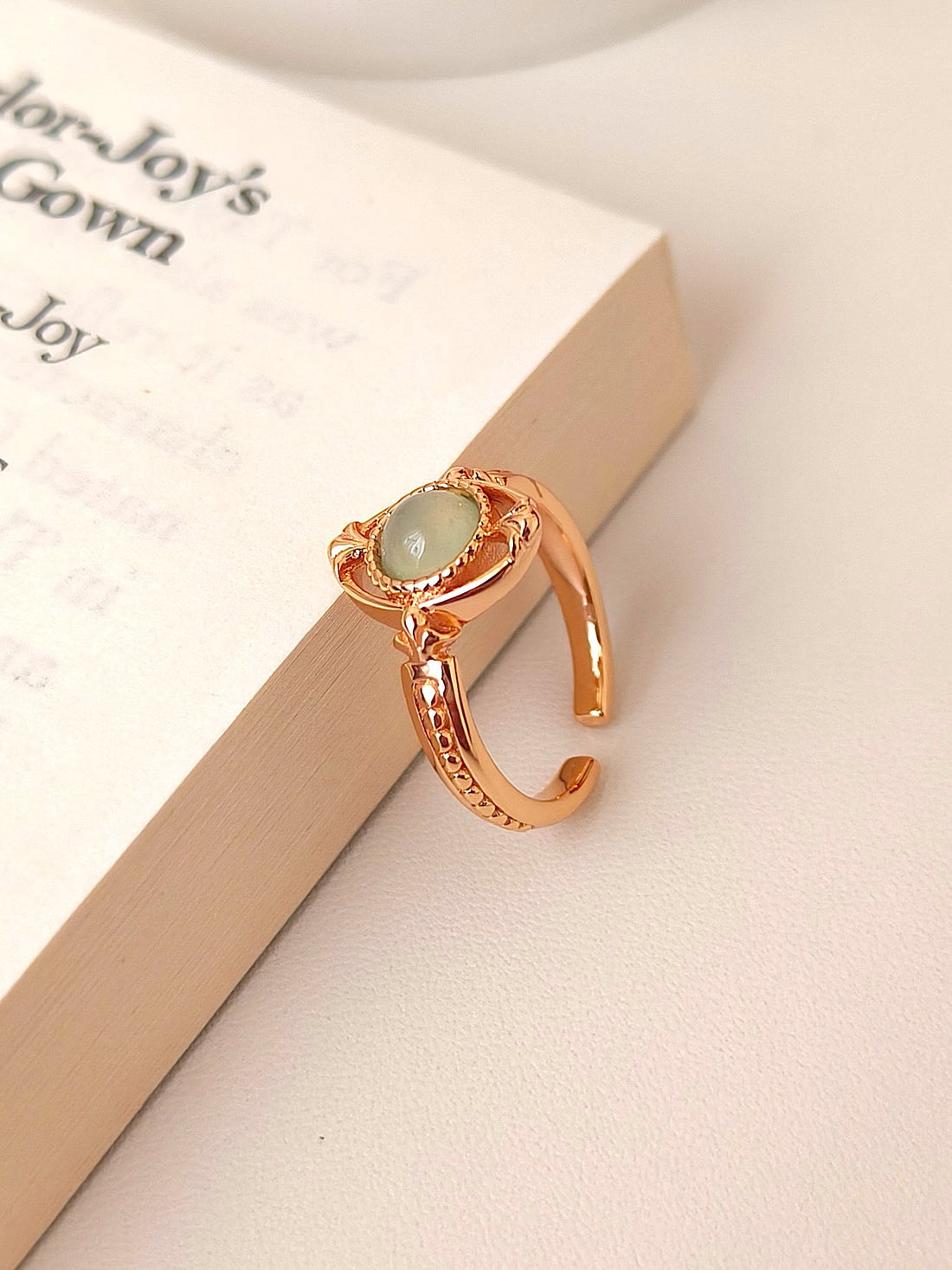 Vintage Green Gemstone Open Ring | Adjustable Gold-Tone Statement Ring by Luminora