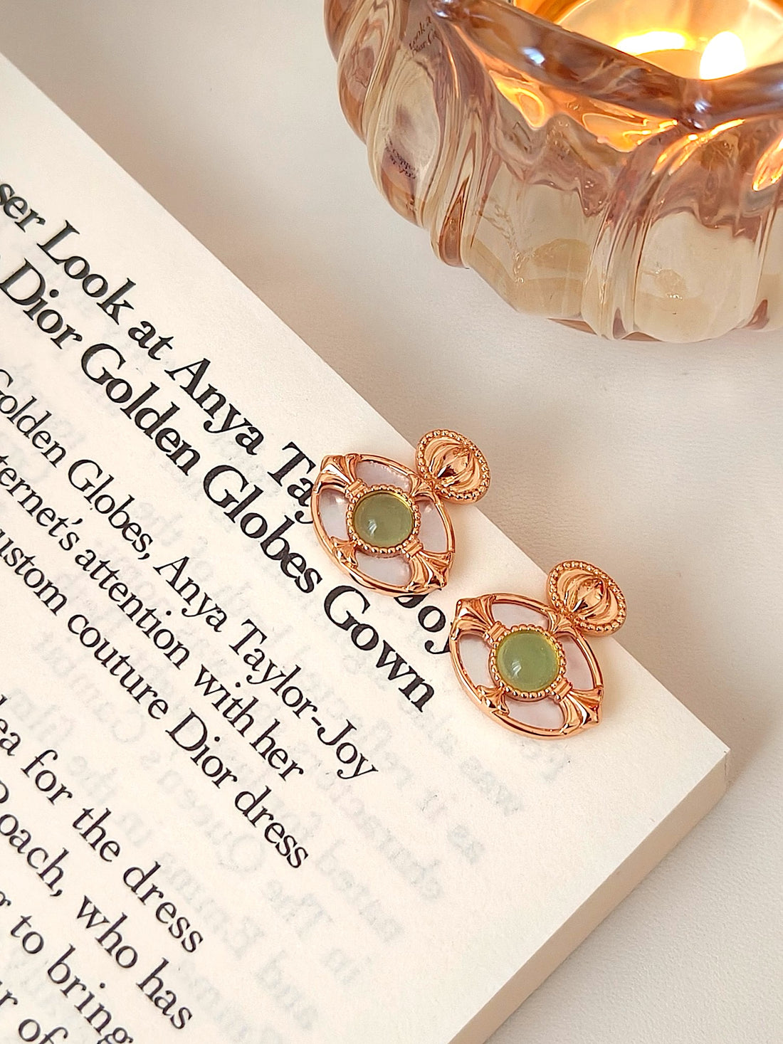 Vintage Green Gemstone Dangle Earrings | Elegant Gold-Tone Statement Jewelry by Luminora