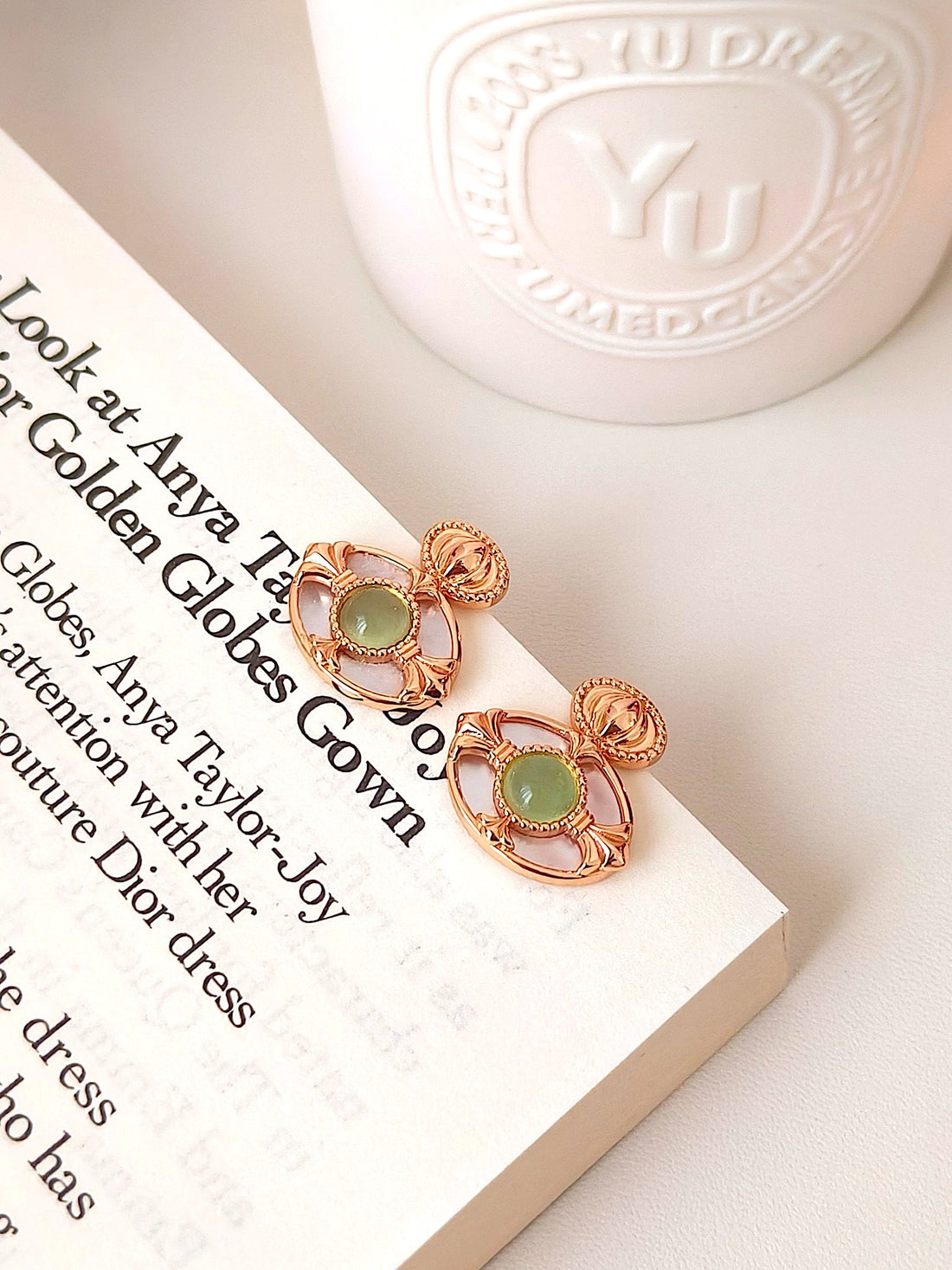 Vintage Green Gemstone Dangle Earrings | Elegant Gold-Tone Statement Jewelry by Luminora