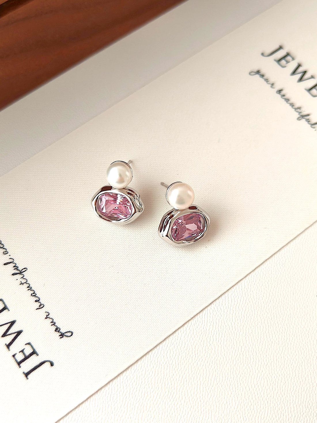 Elegant Pearl and Pink Crystal Stud Earrings | Timeless Grace by Luminora