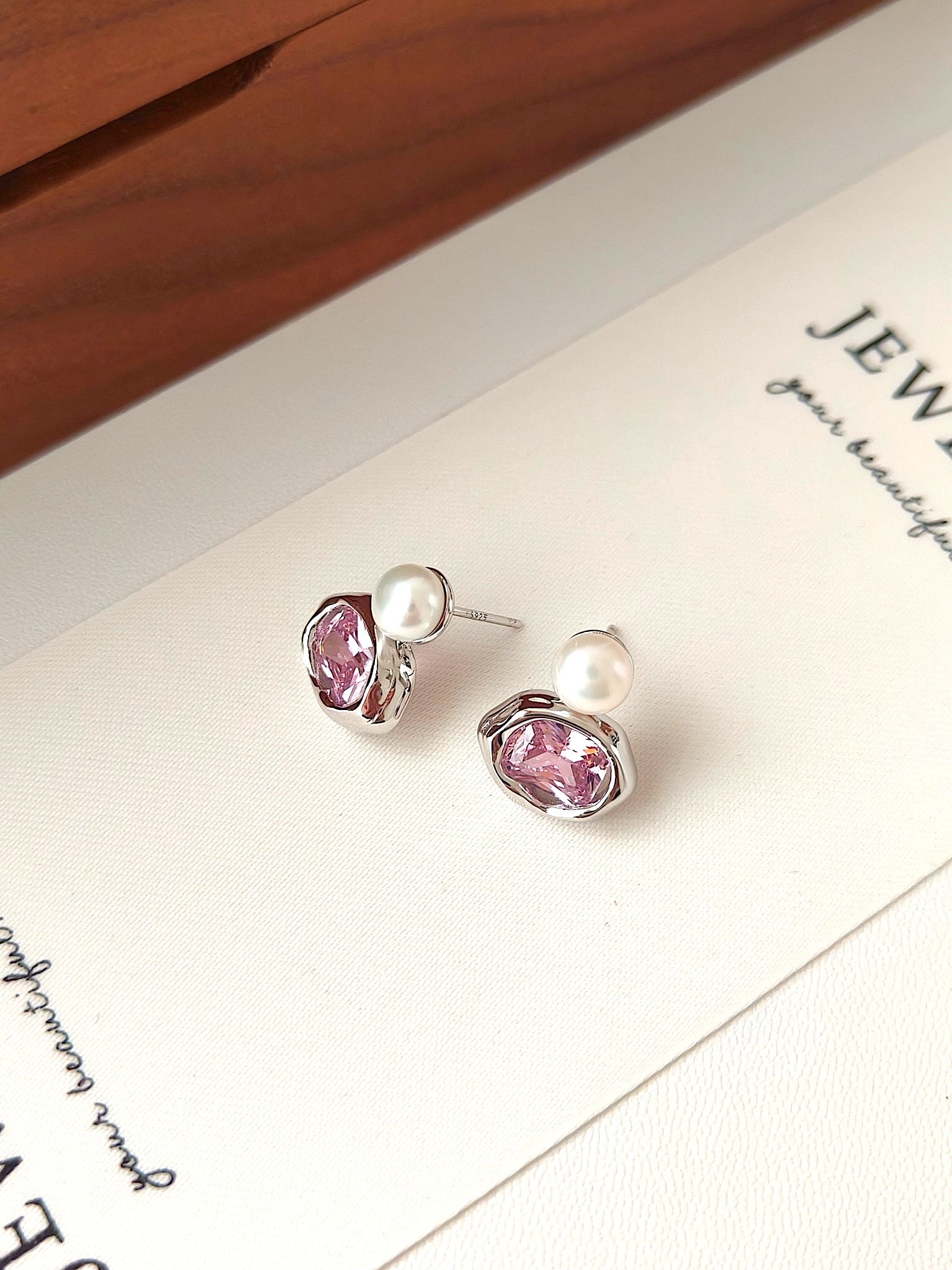 Elegant Pearl and Pink Crystal Stud Earrings | Timeless Grace by Luminora