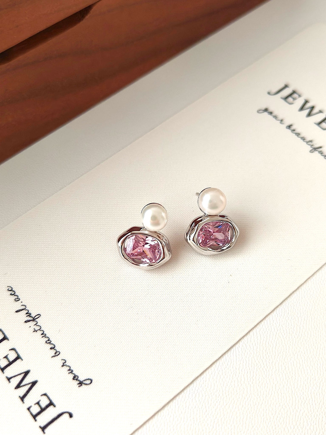 Elegant Pearl and Pink Crystal Stud Earrings | Timeless Grace by Luminora