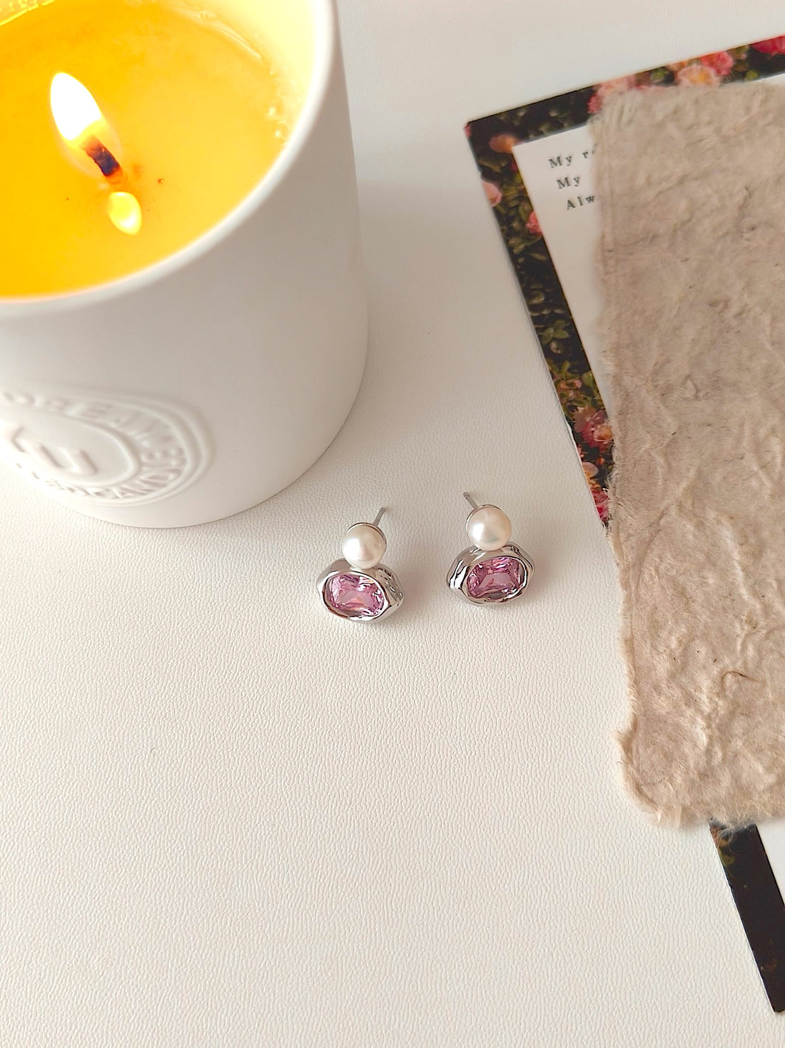 Elegant Pearl and Pink Crystal Stud Earrings | Timeless Grace by Luminora