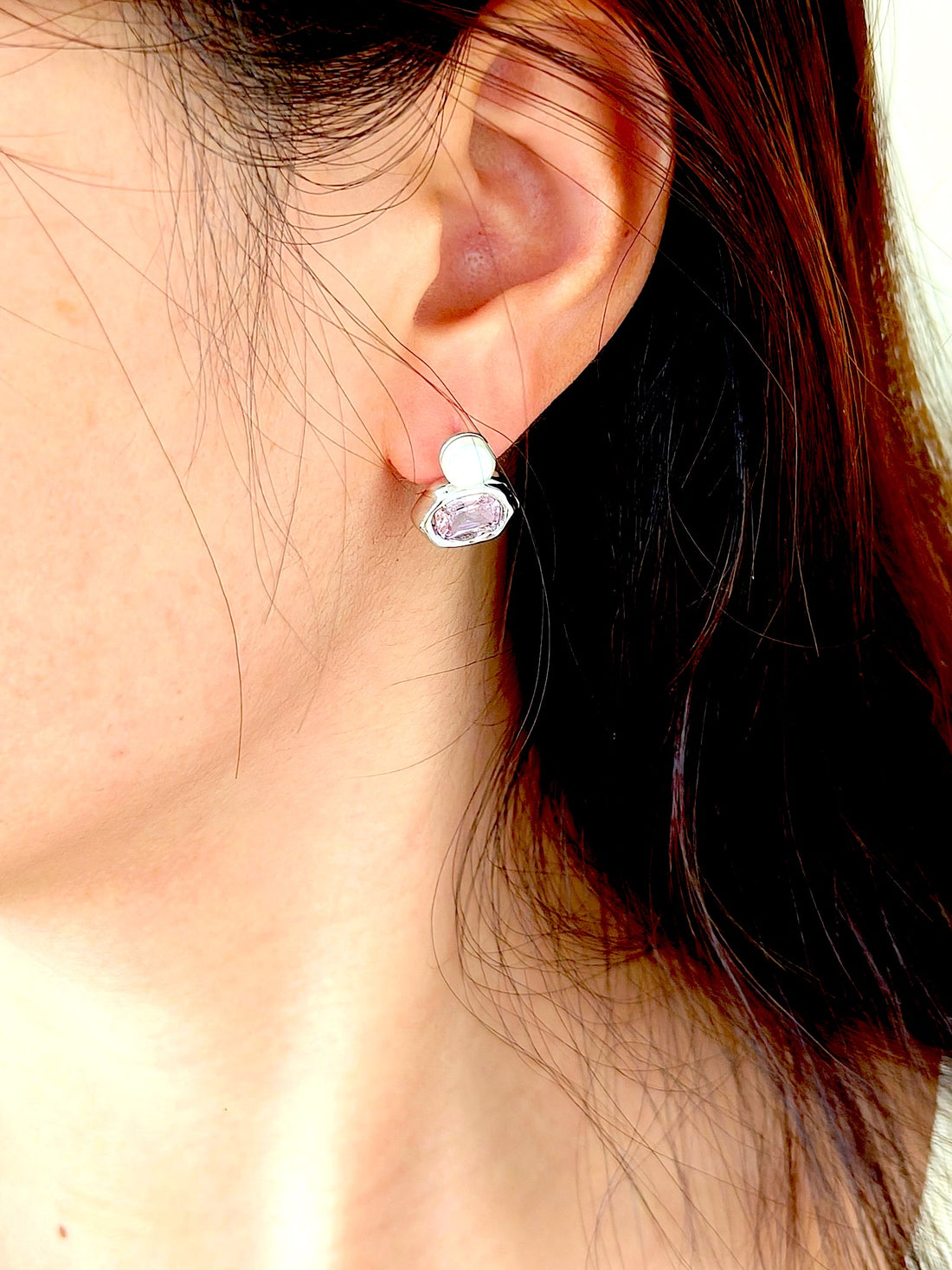 Elegant Pearl and Pink Crystal Stud Earrings | Timeless Grace by Luminora