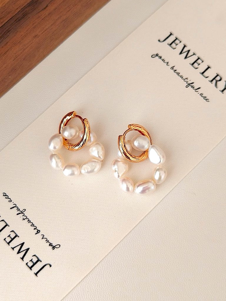 Golden Loop Pearl Hoop Earrings | Modern Elegance by Luminora