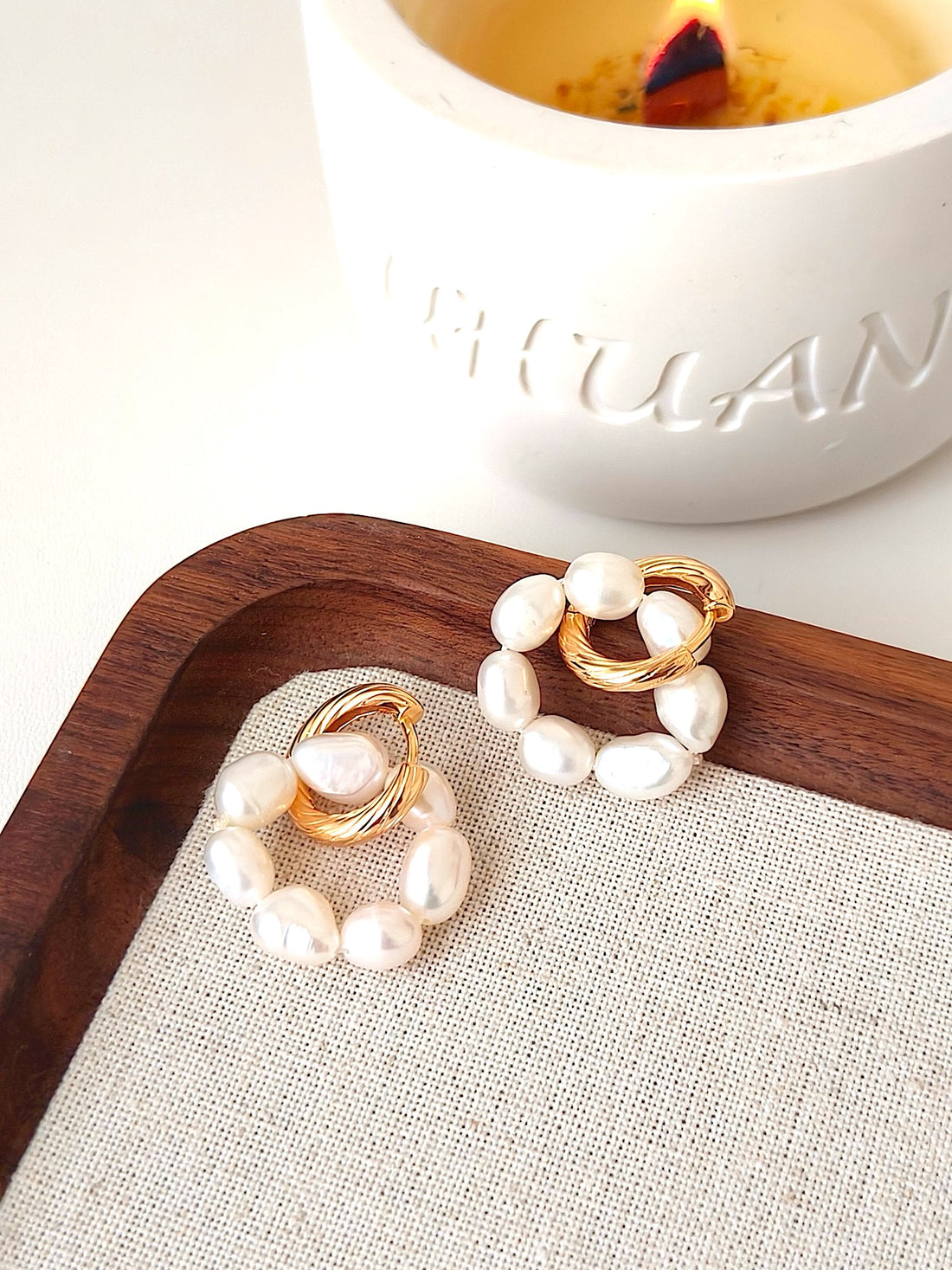 Golden Loop Pearl Hoop Earrings | Modern Elegance by Luminora