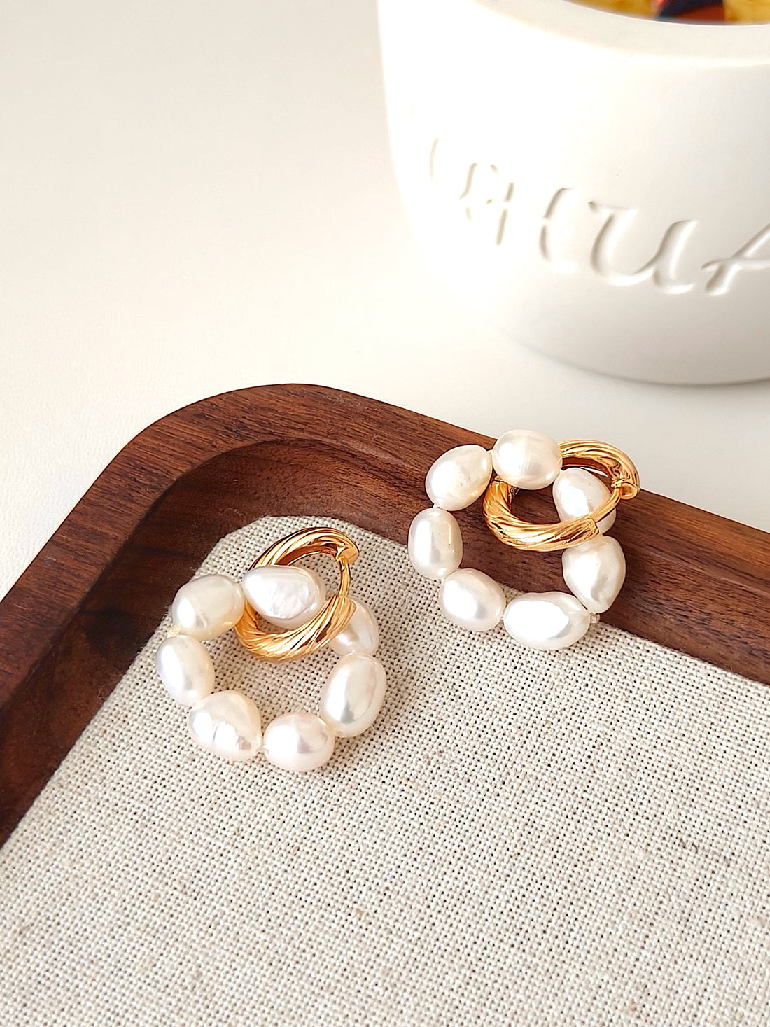 Golden Loop Pearl Hoop Earrings | Modern Elegance by Luminora